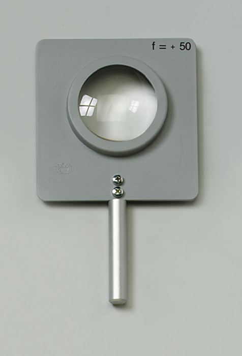 Linse, gefasst, bikonkav, f=100 mm, mit Stab