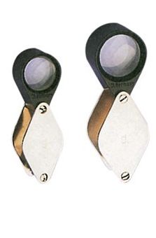 Einschlaglupe mit 2 plankonvexen Glaslinsen und Edelstahlschale