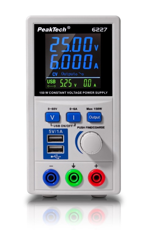 DC Schaltnetzgerät 0~60 V / 0~6 A mit Farb-LCD & 2xUSB